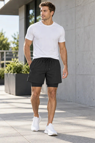 Short Deportivo Hombre 2 En 1 Con Calza Interior Gimnasio