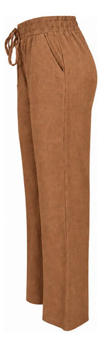 Pantalón Mujer Recto Con Cintura Elasticada Y Bolsillos