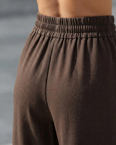 Pantalón Mujer Palazzo Tiro Alto Cintura Elasticada