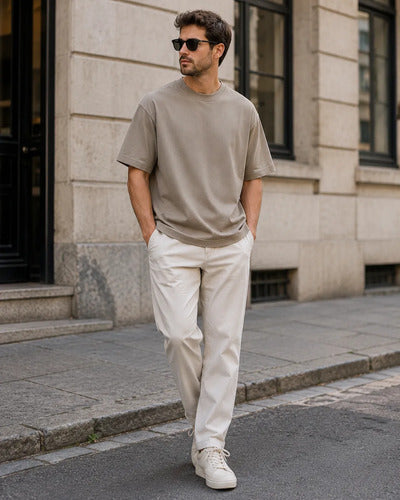 Polera Hombre Oversize Manga Corta Cuello Redondo Lisa