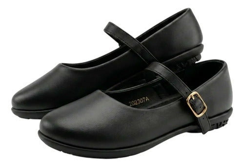 Zapato Escolar Y Cueca Niña Mujer Negro Con Correa