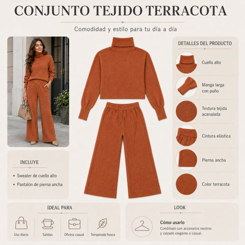Conjunto Mujer Cuello Alto Pantalón Palazzo Primavera