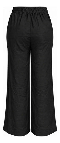 Pantalón Mujer Recto Con Cintura Elasticada Y Bolsillos