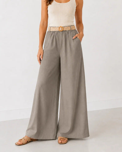 Pantalón Palazzo Mujer Pierna Ancha Cintura Elasticada