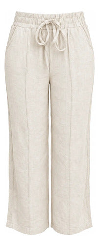 Pantalón Mujer Recto Con Cintura Elasticada Y Bolsillos