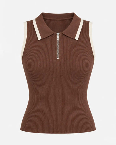 Polera Mujer Sin Mangas Cuello Polo Cierre Talla Única
