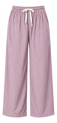 Pantalón Casual Mujer Palazzo Acanalado Cintura Elasticada