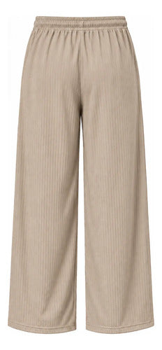 Pantalón Casual Mujer Palazzo Acanalado Cintura Elasticada
