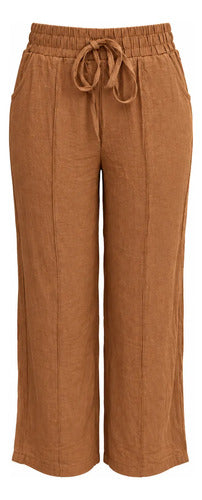 Pantalón Mujer Recto Con Cintura Elasticada Y Bolsillos