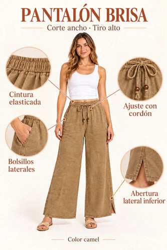 Pantalón Mujer Palazzo Tiro Alto Cintura Elasticada Brisa