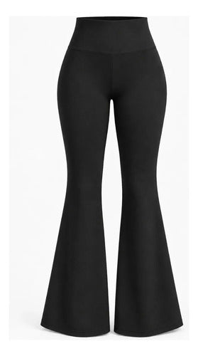 Pantalón Flare Mujer Negro Tiro Alto Acampanado