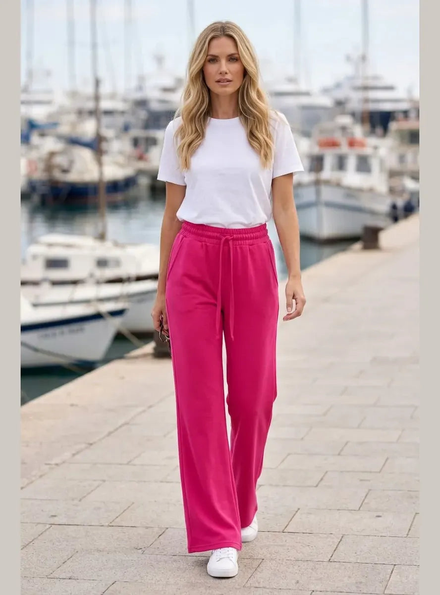 Pantalón Mujer Flare Pierna Ancha Cintura Elasticada