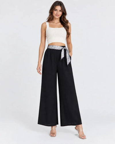 Pantalón Palazzo Mujer Pierna Ancha Con Lazo Decorativo