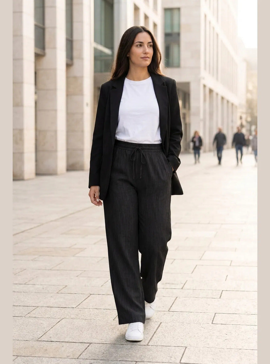 Pantalón Mujer Palazzo Jaspeado Pierna Ancha con Bolsillos