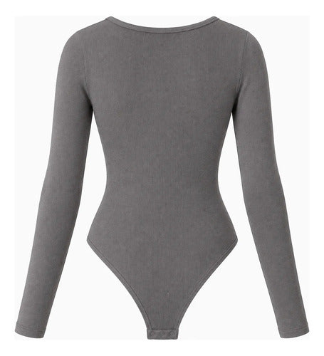 Body Modelador Mujer Manga Larga Acanalado Cuello Redondo