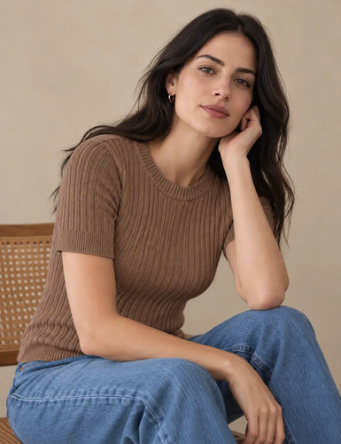 Top Mujer Tejido Acanalado Manga Corta Talla Única