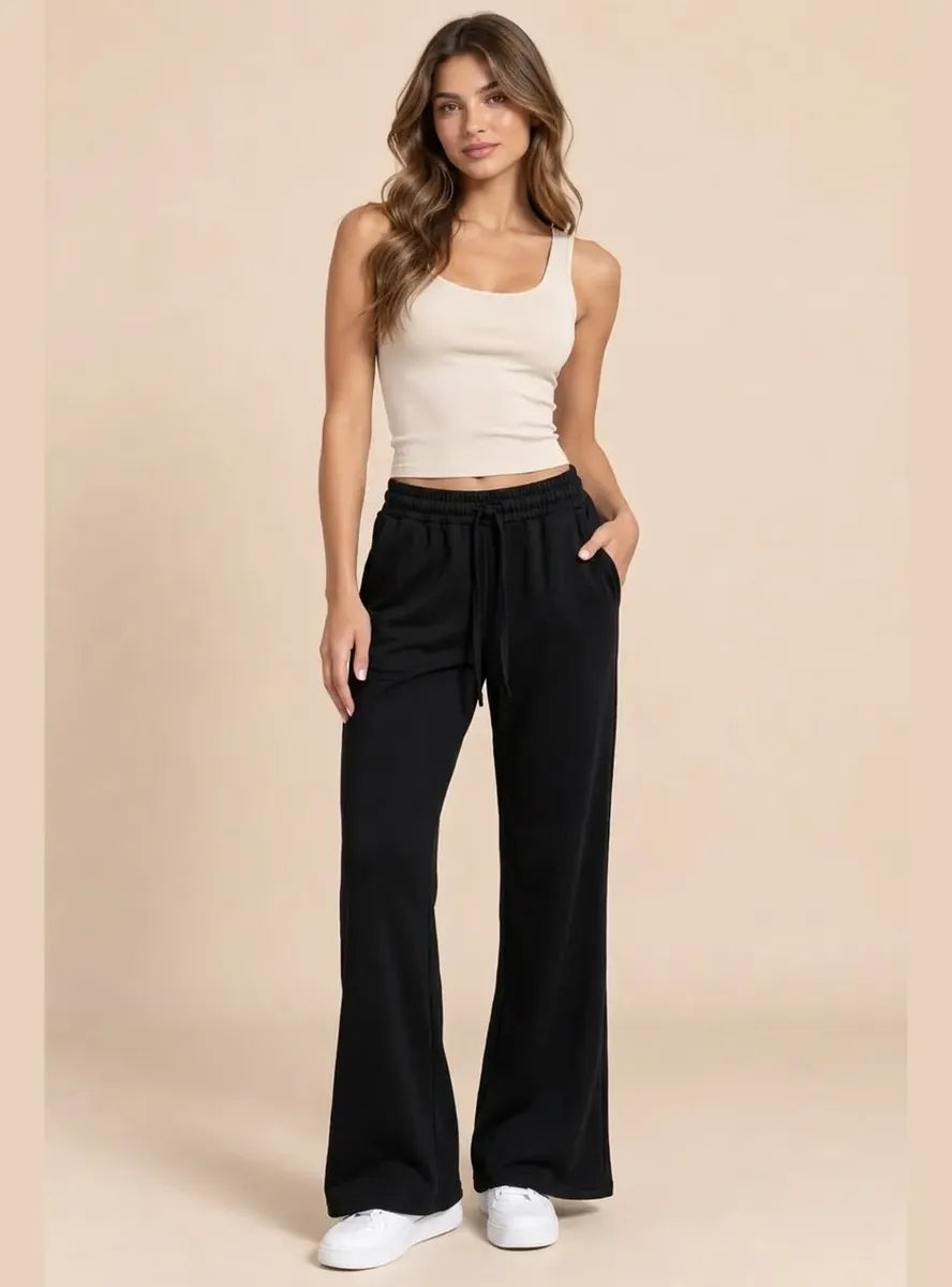 Pantalón Mujer Flare Pierna Ancha Cintura Elasticada