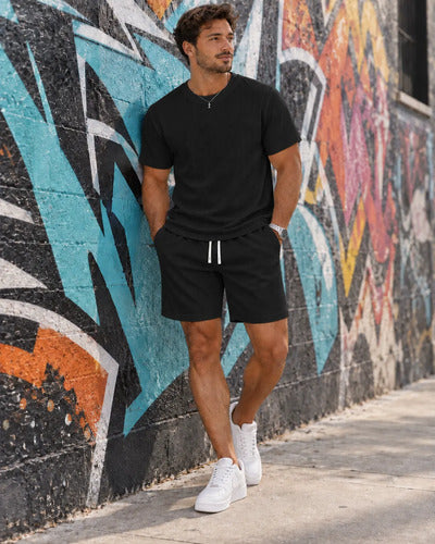 Conjunto Hombre Polera Short Texturado Casual Verano