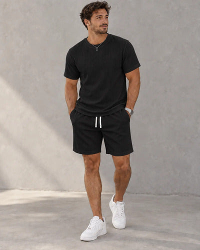 Conjunto Hombre Polera Short Texturado Casual Verano
