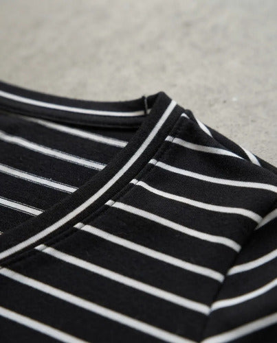 Polera Mujer Manga Corta Cuello V Rayas Casual