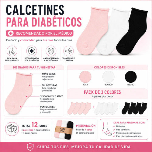 Calcetines Diabéticos Antibacterianos 12 Pares Pack
