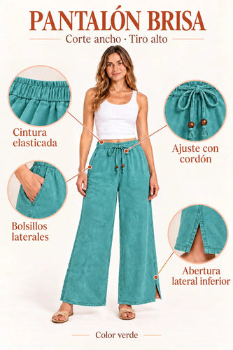 Pantalón Mujer Palazzo Tiro Alto Cintura Elasticada Brisa