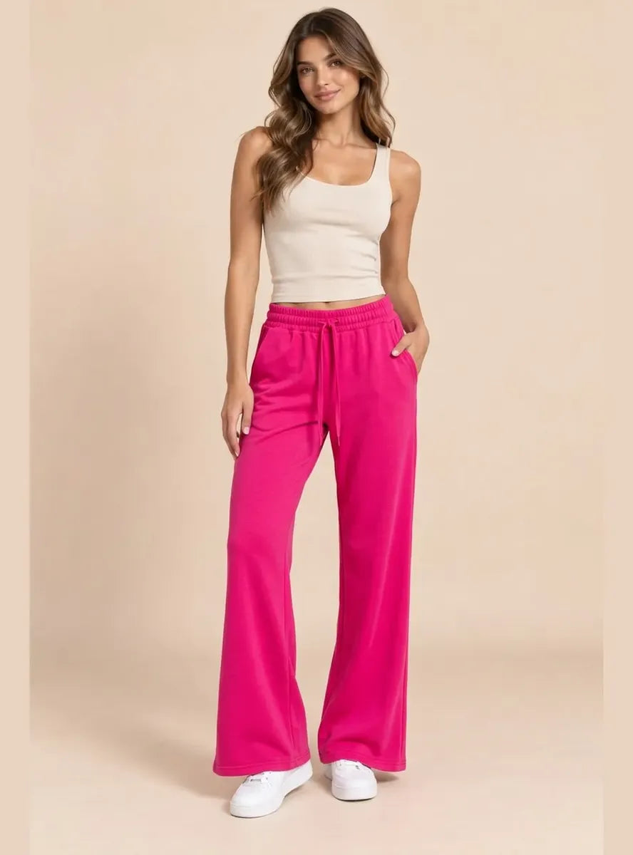 Pantalón Mujer Flare Pierna Ancha Cintura Elasticada