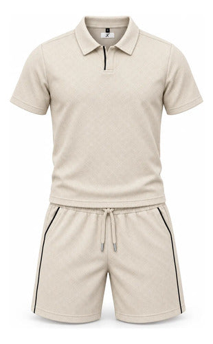 Conjunto Hombre Polera Cuello Polo Y Short Tela Texturizada