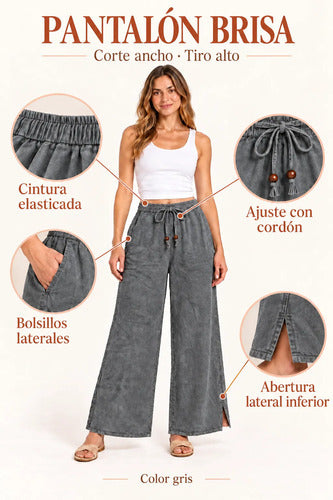 Pantalón Mujer Palazzo Tiro Alto Cintura Elasticada Brisa