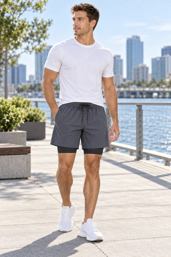Short Deportivo Hombre 2 En 1 Con Calza Interior Gimnasio