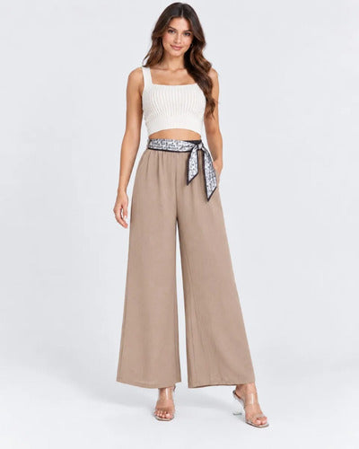 Pantalón Palazzo Mujer Pierna Ancha Con Lazo Decorativo