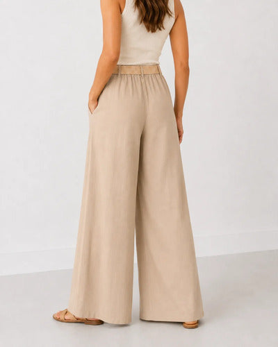 Pantalón Palazzo Mujer Pierna Ancha Cintura Elasticada