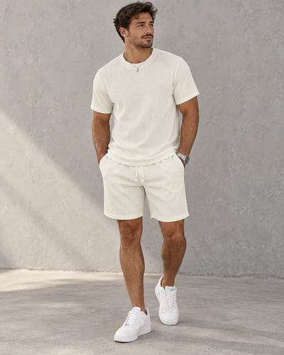 Conjunto Hombre Polera Short Texturado Casual Verano