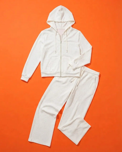 Conjunto Mujer Polerón Capucha Pantalón Ancho Texturizado