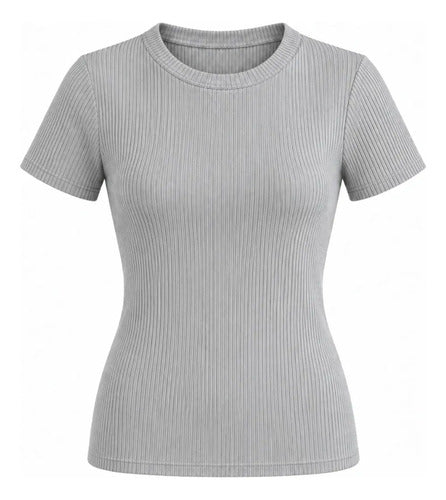 Polera Mujer Acanalada Manga Corta Cuello Redondo