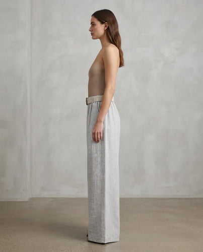 Pantalón Palazzo Mujer Cinturón Tejido Pierna Ancha