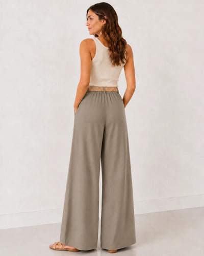 Pantalón Palazzo Mujer Pierna Ancha Cintura Elasticada