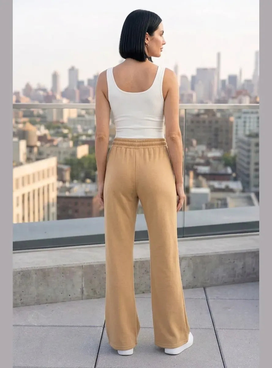 Pantalón Mujer Flare Pierna Ancha Cintura Elasticada