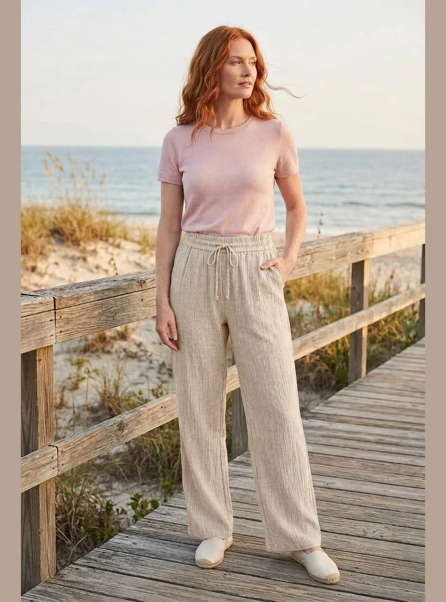 Pantalón Mujer Palazzo Jaspeado Pierna Ancha con Bolsillos
