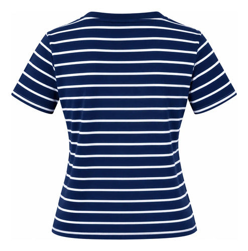 Polera Mujer Manga Corta Cuello V Rayas Casual