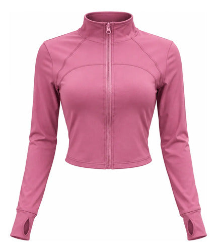 Chaqueta Deportiva Mujer Ajustada Cuello Alto Con Cierre