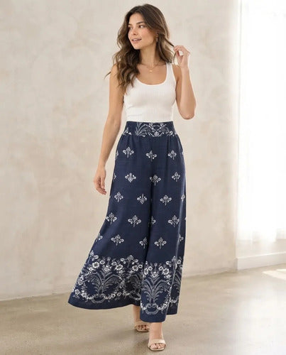 Pantalón Palazzo Mujer Modelo Florencia Estampado Floral