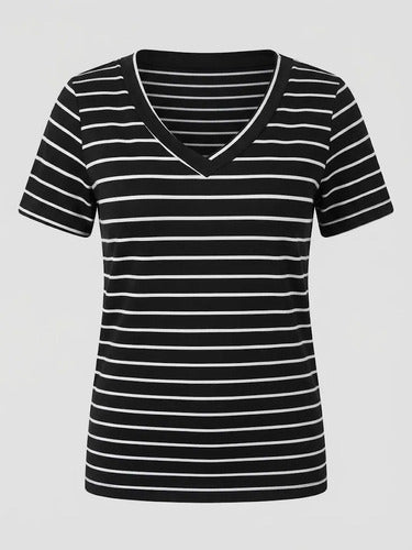 Polera Mujer Manga Corta Cuello V Rayas Casual