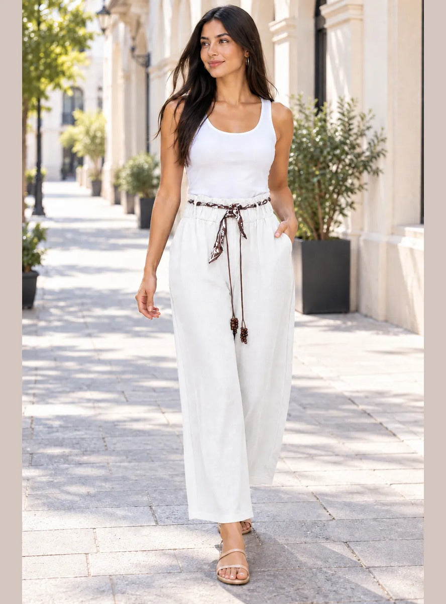 Pantalón Palazzo Mujer Cintura Elasticada con Lazo Siena