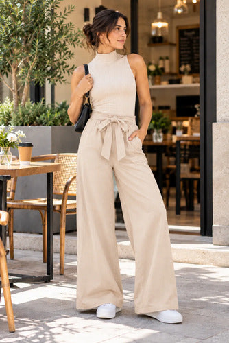 Pantalón Palazzo Mujer Cintura Elasticada Con Lazo