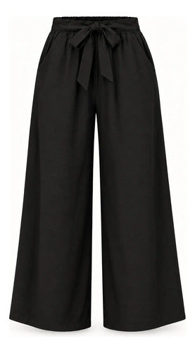 Pantalón Palazzo Mujer Cintura Elasticada Con Lazo