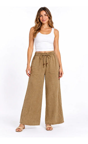 Pantalón Mujer Palazzo Tiro Alto Cintura Elasticada Brisa