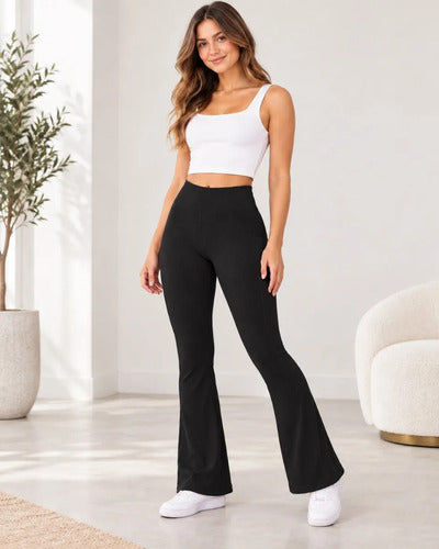 Pantalón Flare Mujer Cintura Alta Acanalado Ajustado