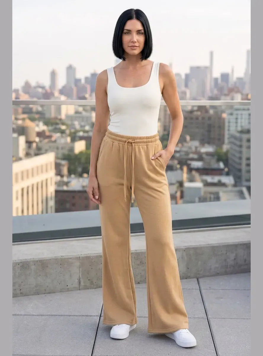Pantalón Mujer Flare Pierna Ancha Cintura Elasticada