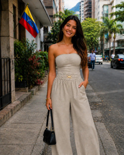 Pantalón Mujer Palazzo Tiro Alto Cintura Elasticada
